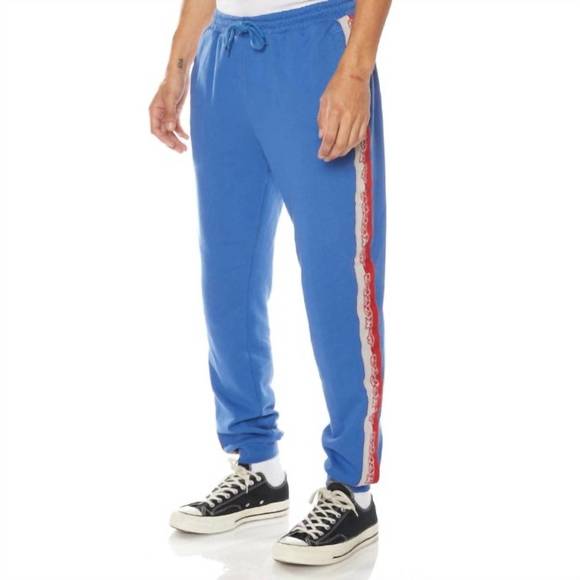 NEW KAPPA men's logo tape danira trackpants in blue/grey/red - Picture 2 of 4